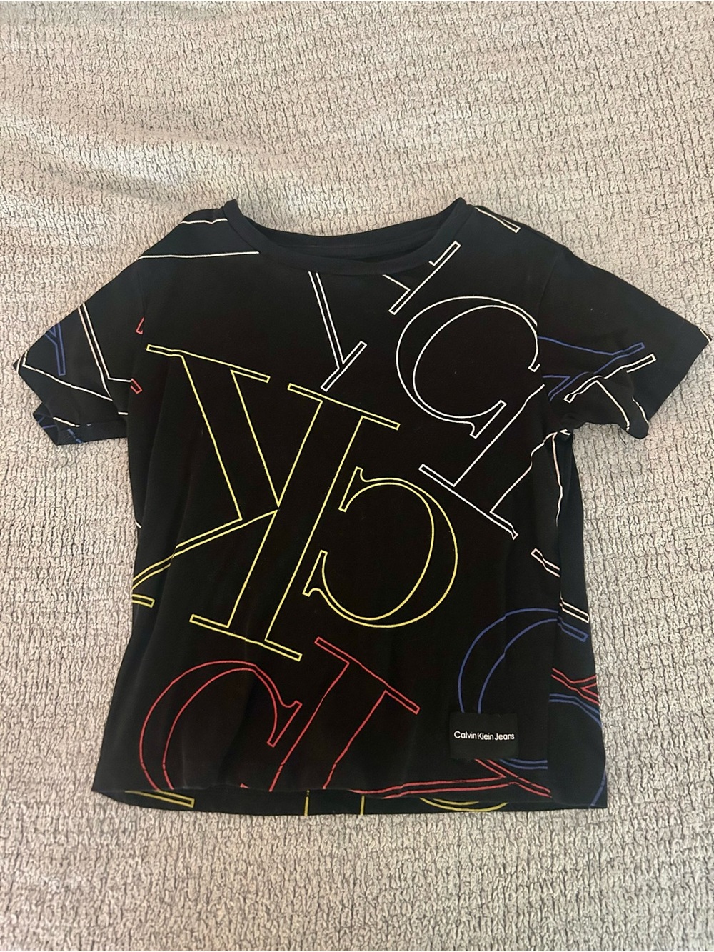 Calvin Klein Jeans Black Tee with Multicolor Outline Logos